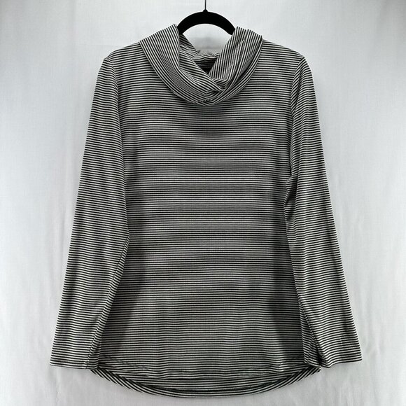 Tahari Top Size L Ribbed Striped Cowl Neck Long Sleeve Stretch Olive/ White - Picture 1 of 11